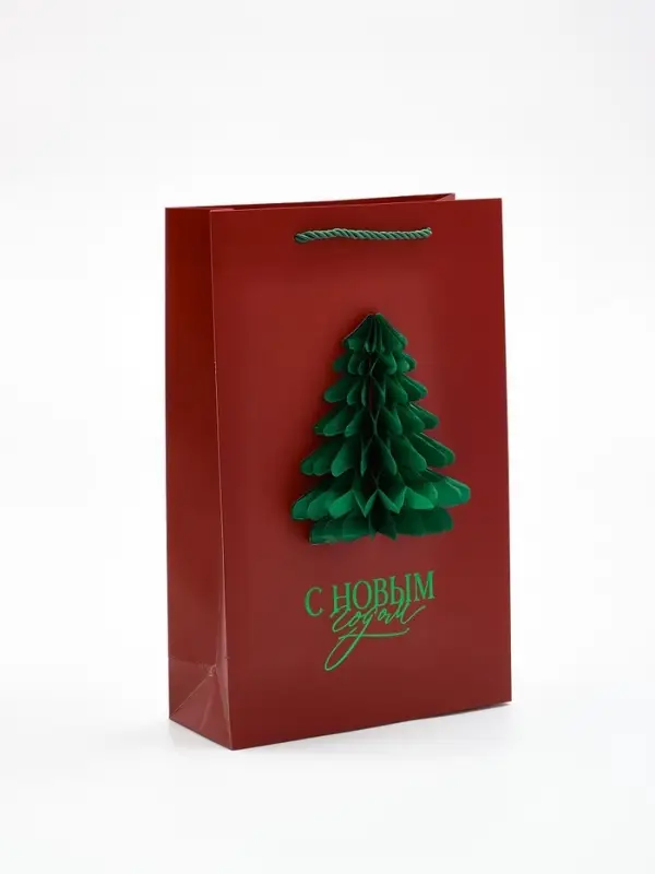 Пакет подарочный «Новый год», с бумажной игрушкой, елка,  25,5 × 30 × 9 см