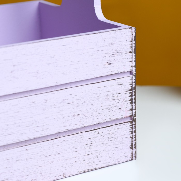 Кашпо деревянное 25.5×15×30 см "Прованс", ручка канат, сиреневый