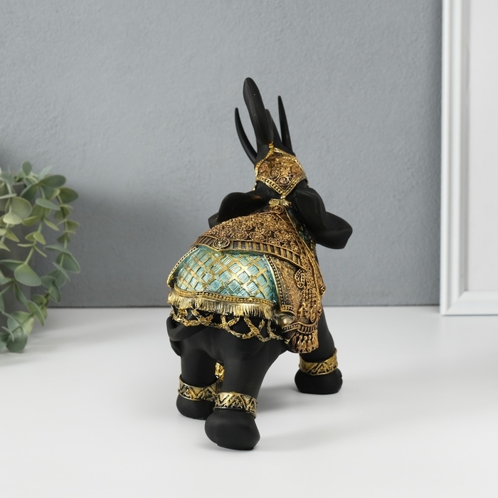 Сувенир полистоун Сувенир полистоун "Чёрный слон в золотой богатой попоне" МИКС 22х10х18,8 см
