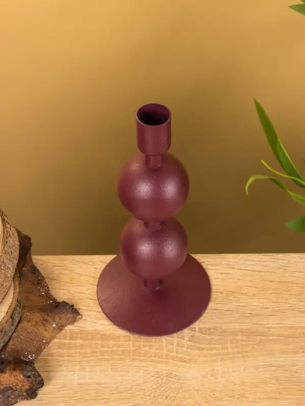Подсвечник на 1 свечу текстурный  Подсвечник на 1 свечу текстурный "Баклажановый" с 2 сферами 8,5х8,5х18 см
