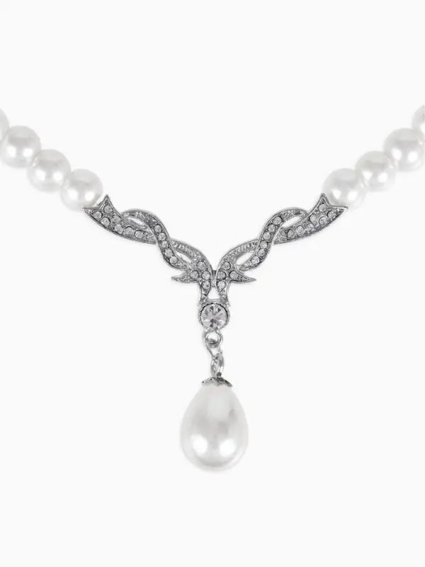 Набор 2 предмета: серьги, колье &laquo;Вернисаж&raquo;, жемчужная капля, белый в серебре, 45 см