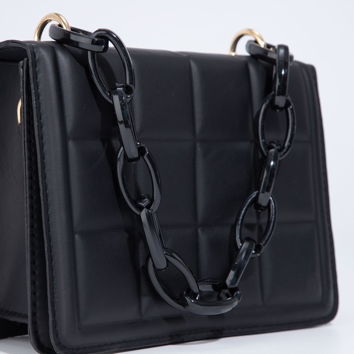 Сумка женская мессенджер из искусственной кожи с цепью, 14×20 см, цвет чёрный Сумка женская мессенджер из искусственной кожи с цепью, 14×20 см, цвет чёрный