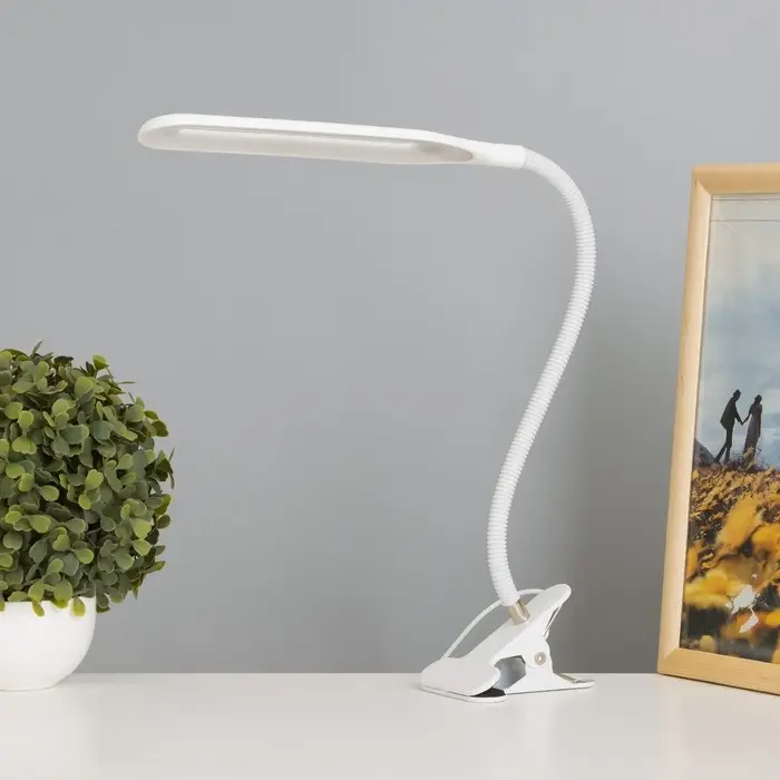Лампа настольная RISALUX &laquo;Офисный белый&raquo;, светодиодная, на прищепке, от USB, 11&times;7.5&times;60.5 см