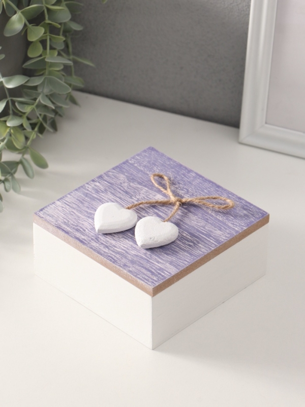 Шкатулка для украшений «Сердечки белые на сиреневом квадрате», дерево, 12×12×5.3 см Шкатулка для украшений «Сердечки белые на сиреневом квадрате», дерево, 12×12×5.3 см