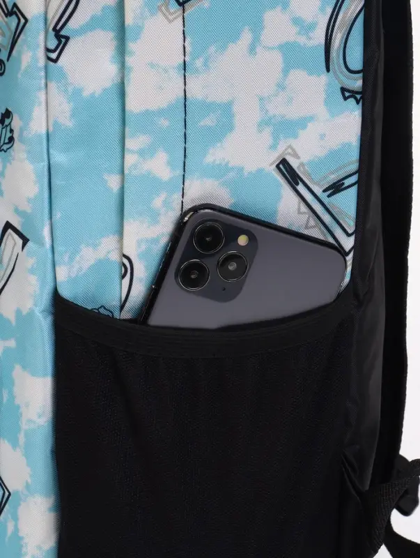 Рюкзак школьный на молнии, 3 наружных кармана, 30&times;13&times;42 см, голубой