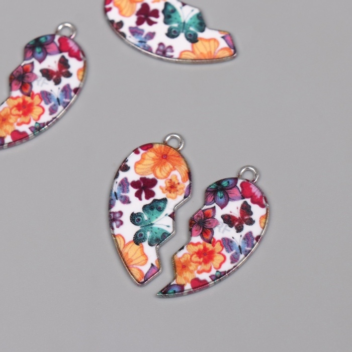 Декор для творчества металл, эмаль Декор для творчества металл, эмаль "Сердце с бабочками" набор 2 шт 3х2,8 см