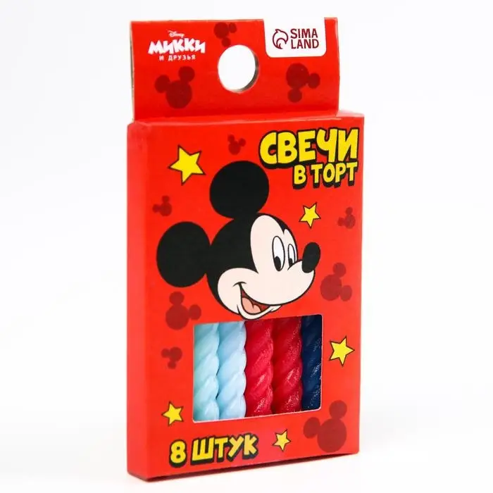 Свечи для торта &laquo;С Днем Рождения&raquo;, набор 8 штук, Микки Маус