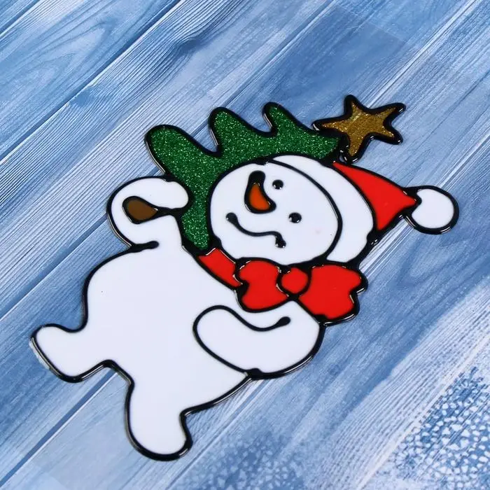 Наклейка на стекло «Снеговик с ёлкой», 9×14.5 см Наклейка на стекло «Снеговик с ёлкой», 9×14.5 см