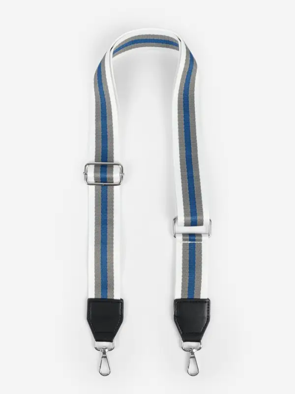 Ручка для сумки, стропа с кожаной вставкой, 140&times;3.8 см, белая, синяя