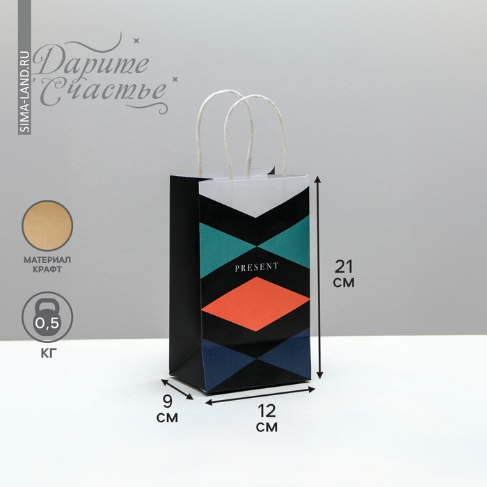 Пакет подарочный крафтовый, упаковка, «Present», 12 х 21 х 9 см Пакет подарочный крафтовый, упаковка, «Present», 12 х 21 х 9 см