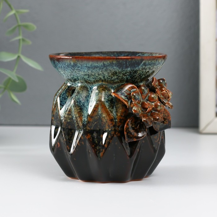 Аромалампа керамика  Аромалампа керамика "Узоры и рельеф" коричневая 8х8х8,4 см