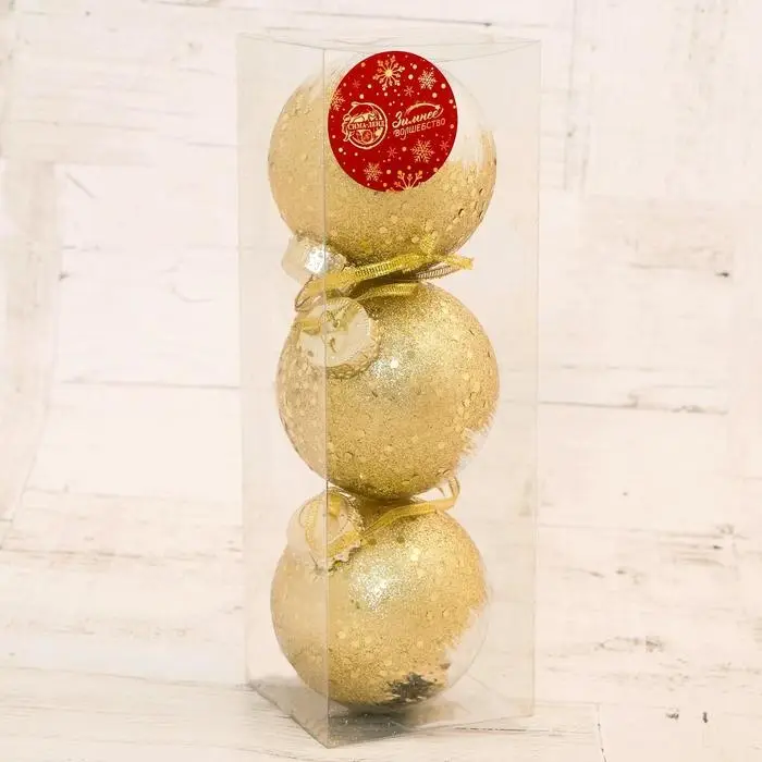 Ёлочные игрушки «Праздничный блеск», шары новогодние, d=8 см, 3 шт., золотистый Ёлочные игрушки «Праздничный блеск», шары новогодние, d=8 см, 3 шт., золотистый
