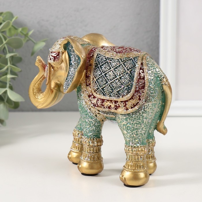 Сувенир полистоун Сувенир полистоун "Слон, ромашки на попоне" красно-голубой, блёстки 15х6х12,5 см