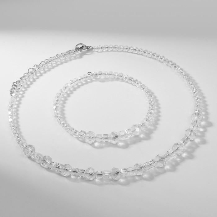 Набор 2 предмета колье, браслет «Ноэль» блеск, цвет радужно-белый в серебре Набор 2 предмета колье, браслет «Ноэль» блеск, цвет радужно-белый в серебре