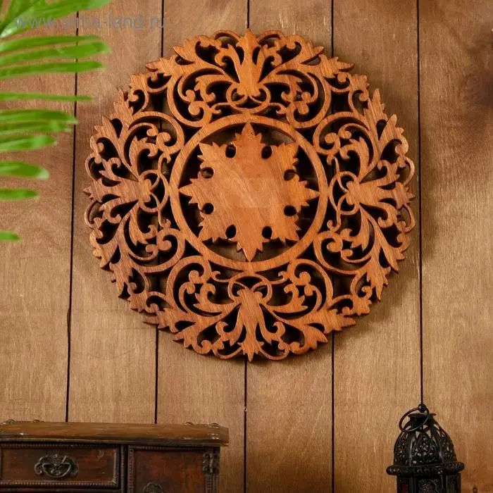 Панно резное дерево  Панно резное дерево "Райский цветок" 40х40х2 см