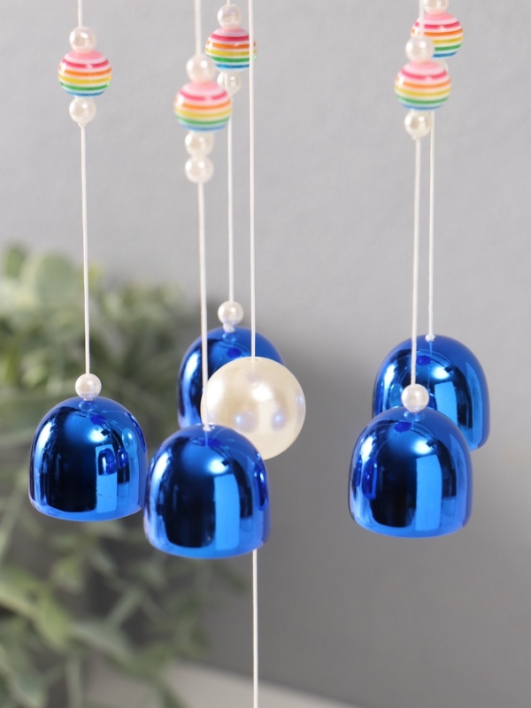 Музыка ветра металл от сглаза "Мишка с 6 колокольчиками" синий h=53см