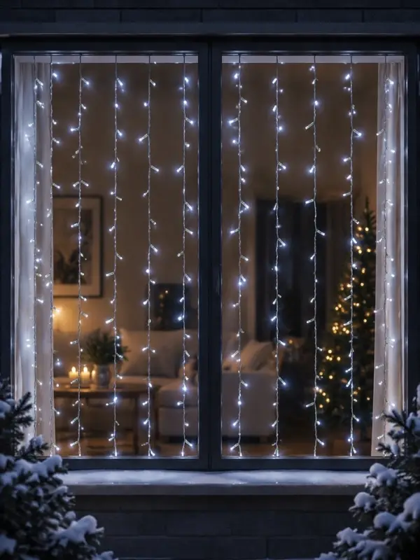 Гирлянда &laquo;Занавес&raquo; 2&times;1.5 м, IP65, УМС, прозрачная нить, 300 LED, свечение белое, мерцание, 220 В