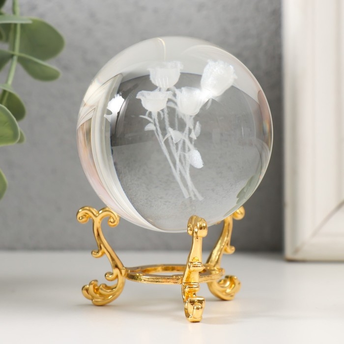 Сувенир стекло  Сувенир стекло "Розы" d=6 см ажурная подставка 8,5х6х6 см