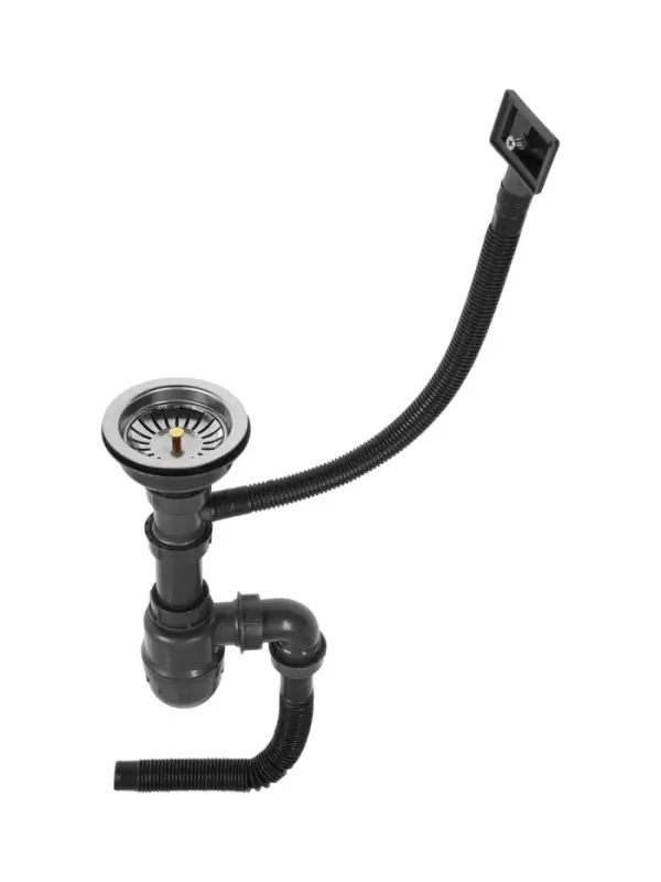 Сифон для мойки ZEIN, 3 1/2&rsquo;&rsquo;*40мм, прямоугольный перелив, с гофротрубой 40/50мм, серый