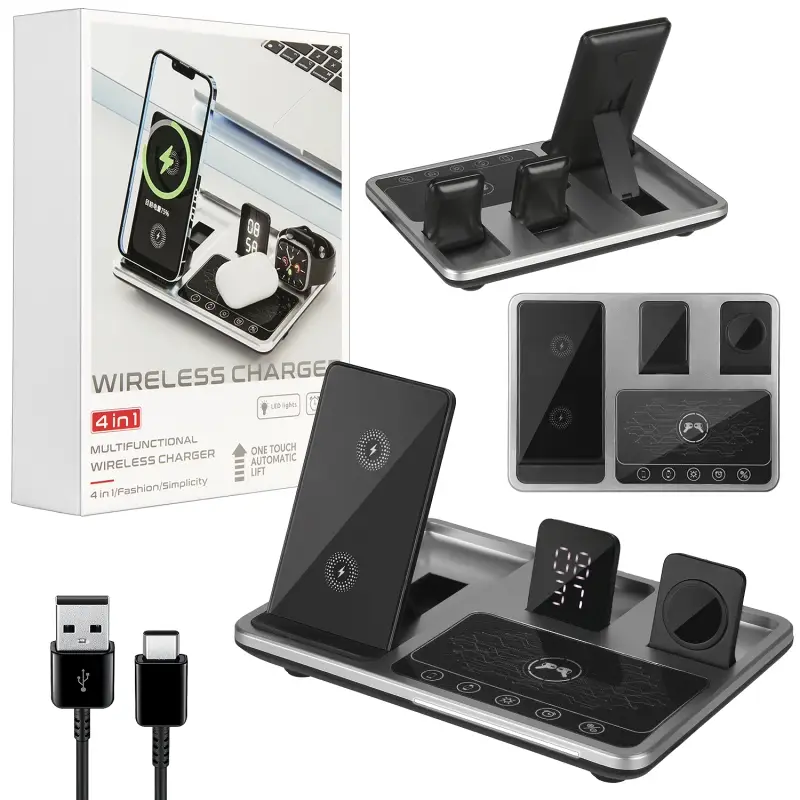 Беспроводное зарядное устройство 4в1 R11 серебристый (20шт/кор) Беспроводное зарядное устройство 4в1 R11 серебристый (20шт/кор)