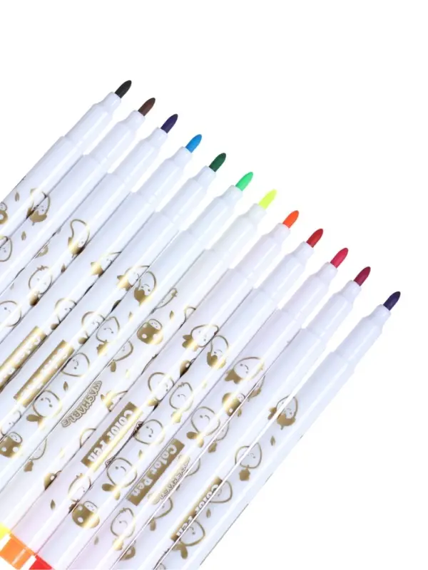 Фломастеры 12 цветов &laquo;Мышка&raquo;, в пластиковом пенале с ручкой, вентилируемый колпачок, МИКС