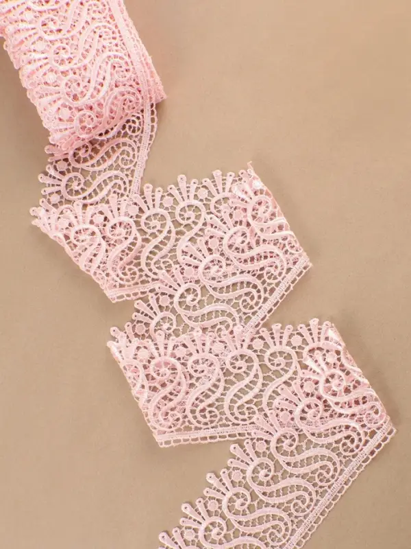 Кружево гипюровое, 94 мм, 11&plusmn;1 м, цвет нежно-розовый