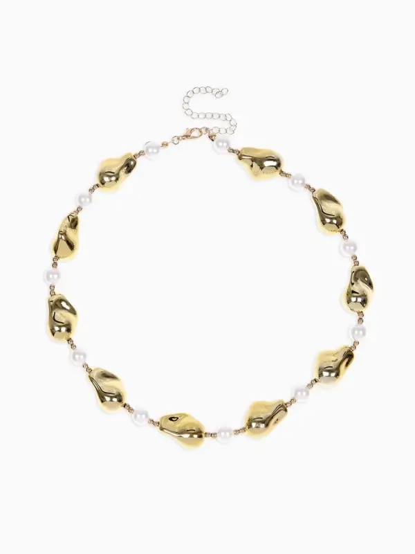 Бусы &laquo;Жемчуг Борокко&raquo;, белые в золоте, 40 см