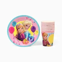 Посуда одноразовая бумажная, на 10 персон, стаканы, тарелки, скатерть, Холодное сердце