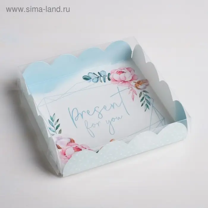 Коробка для печенья, кондитерская упаковка с PVC крышкой, Present for you, 13 х 13 х 3 см Коробка для печенья, кондитерская упаковка с PVC крышкой, Present for you, 13 х 13 х 3 см