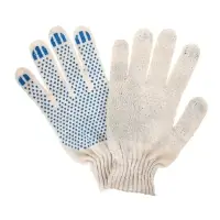Перчатки, хб, вязка 7 класс, 3 нити, размер 10, с ПВХ точками, белые, Greengo