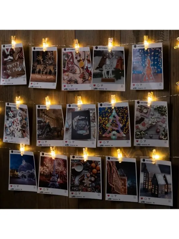 Гирлянда &laquo;Нить&raquo; 2 м роса с насадками &laquo;Прищепки&raquo;, IP20, серебристая нить, 20 LED, свечение тёплое белое, ААх2