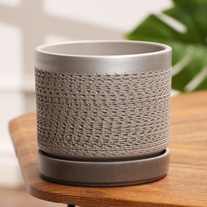 Горшок цветочный Горшок цветочный "Брюссель" серый серебро цилиндр №2, 1,5 л