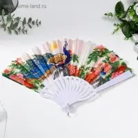 Веер складной &laquo;Павлин и цветы&raquo;, изгиб, 23 см, МИКС