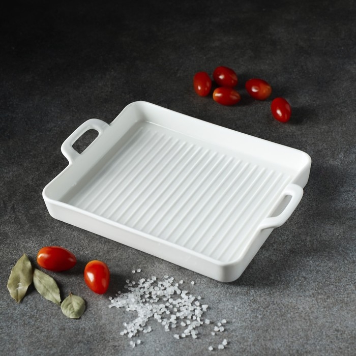 Блюдо фарфоровое для запекания Magistro «Гриль Бланш», 600 мл, 25,3×17,8×3 см, цвет белый