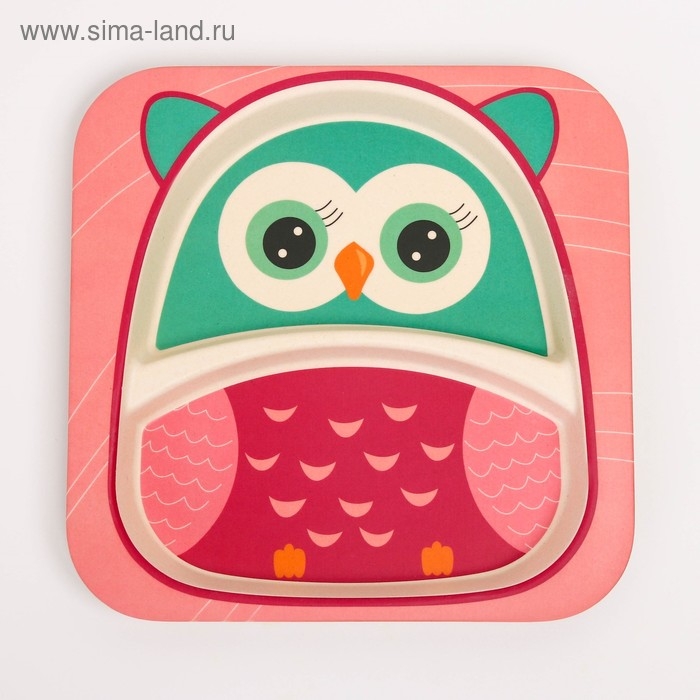 Набор детской бамбуковой посуды «Совушка», тарелка, миска, стакан, приборы, 5 предметов Набор детской бамбуковой посуды «Совушка», тарелка, миска, стакан, приборы, 5 предметов