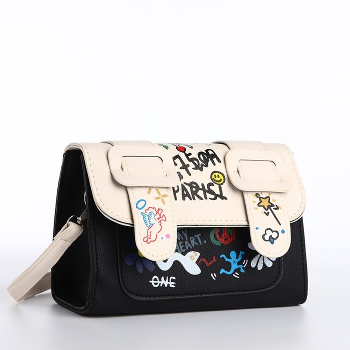 Сумка женская-мессенджер, цвет черный с белым 18,5*13*8 см Сумка женская-мессенджер, цвет черный с белым 18,5*13*8 см