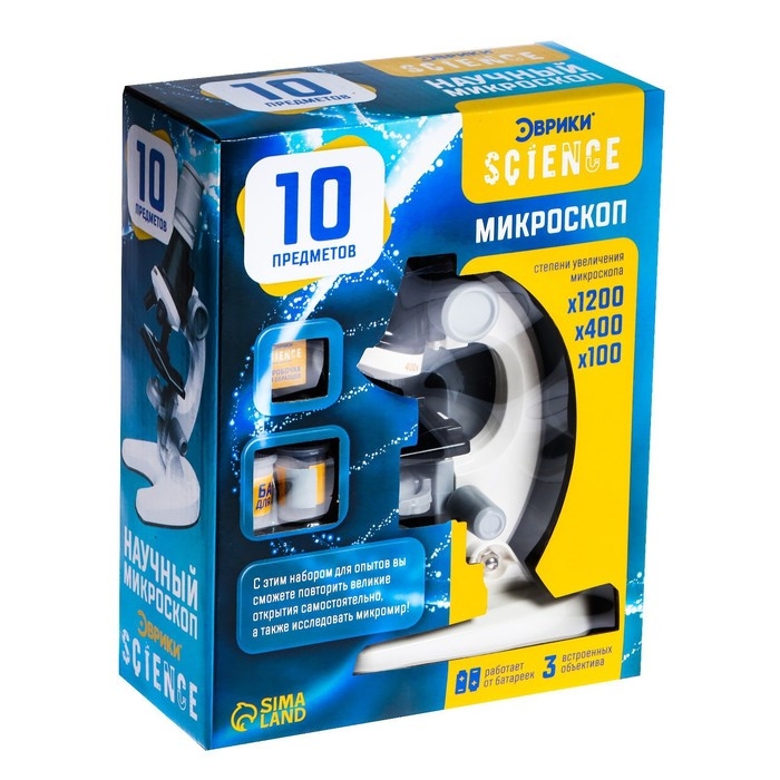 Микроскоп детский «Юный ботаник», кратность х100, х400, х1200, подсветка Микроскоп детский «Юный ботаник», кратность х100, х400, х1200, подсветка