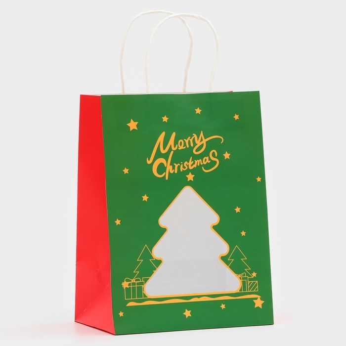 Пакет подарочный новогодний с окном Пакет подарочный новогодний с окном "Ёлка" 19 х 26 х 13 см.