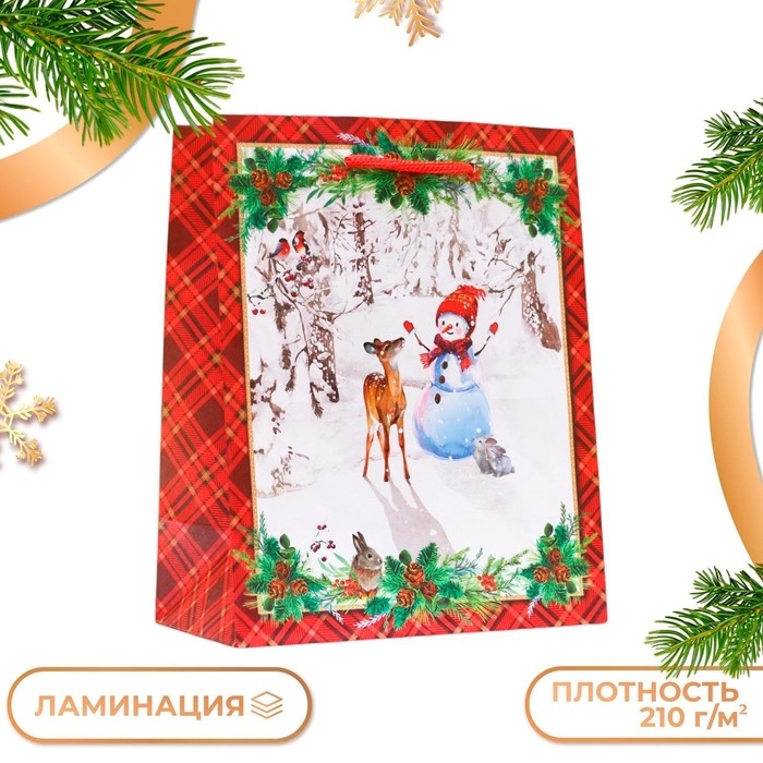 Новый год. Пакет подарочный Новый год. Пакет подарочный "Снеговик и олень", 18 х 22,3 х 10 см.