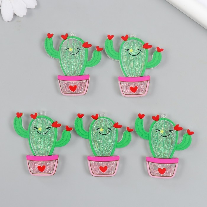 Шейкер для творчества акрил Шейкер для творчества акрил "Кактус в горшке с сердечками" с бисером 0,5х4,8х4,9 см