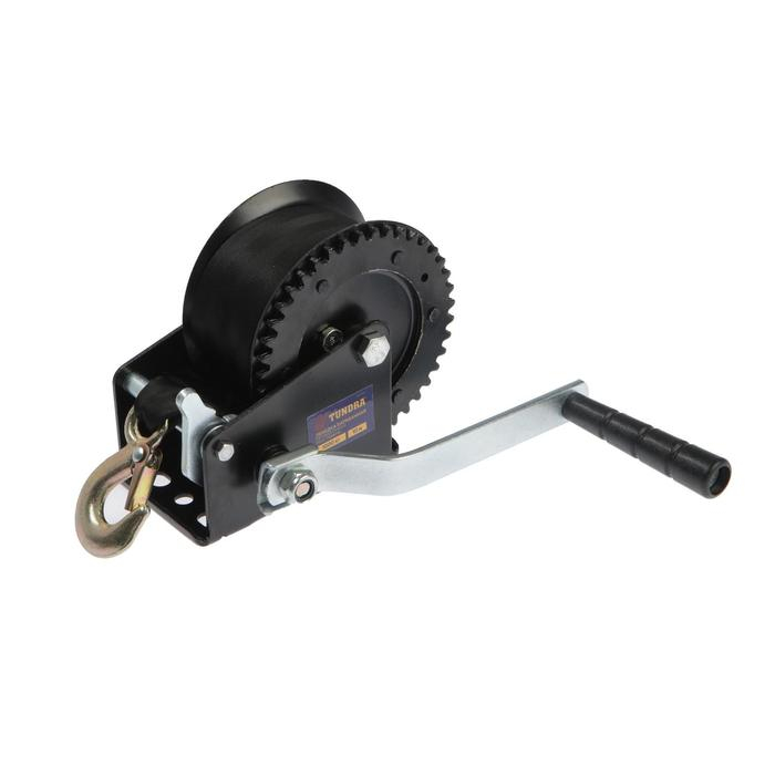 Лебедка ручная барабанная тяговая ТУНДРА, 1000 кг, трос-ремень 10 метров Лебедка ручная барабанная тяговая ТУНДРА, 1000 кг, трос-ремень 10 метров