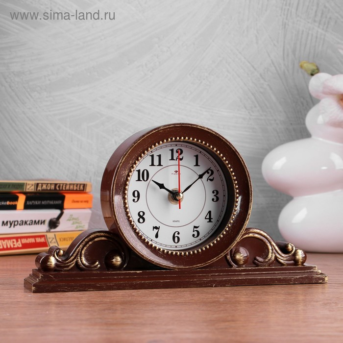 Часы настольные Часы настольные "Милица", бесшумные, 26 х 14 см, d-9.5 см, корпус коричневый с золотом