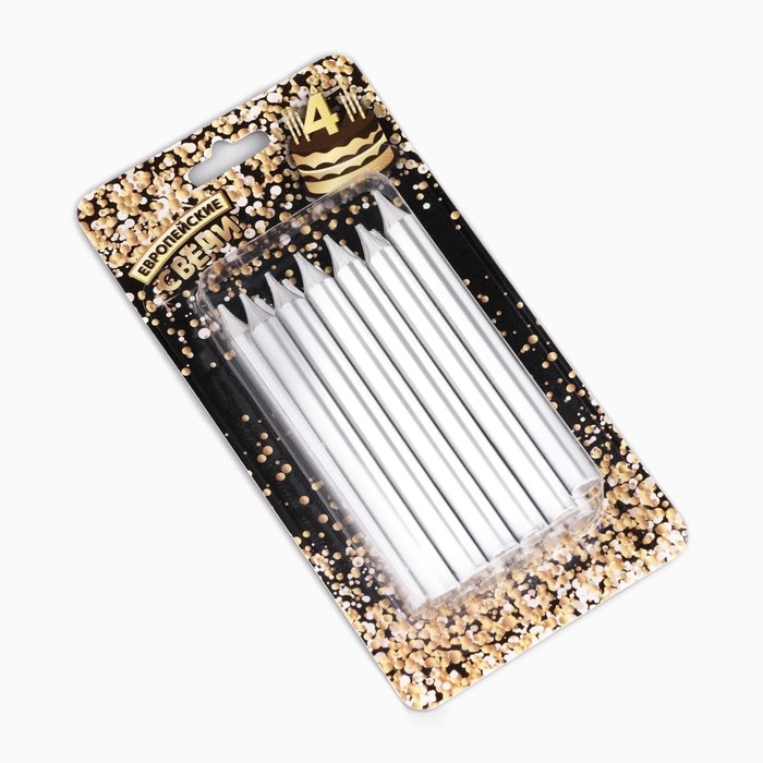 Набор свечей для торта  Набор свечей для торта "Спарк", 12 шт, 8 см, серебряный металлик