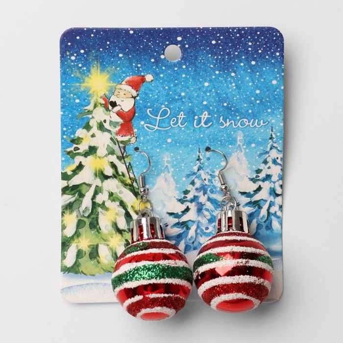 Новый год! Серьги «Новогодние» ёлочные шарики, блеск, цвет красно-зелёный в серебре Новый год! Серьги «Новогодние» ёлочные шарики, блеск, цвет красно-зелёный в серебре