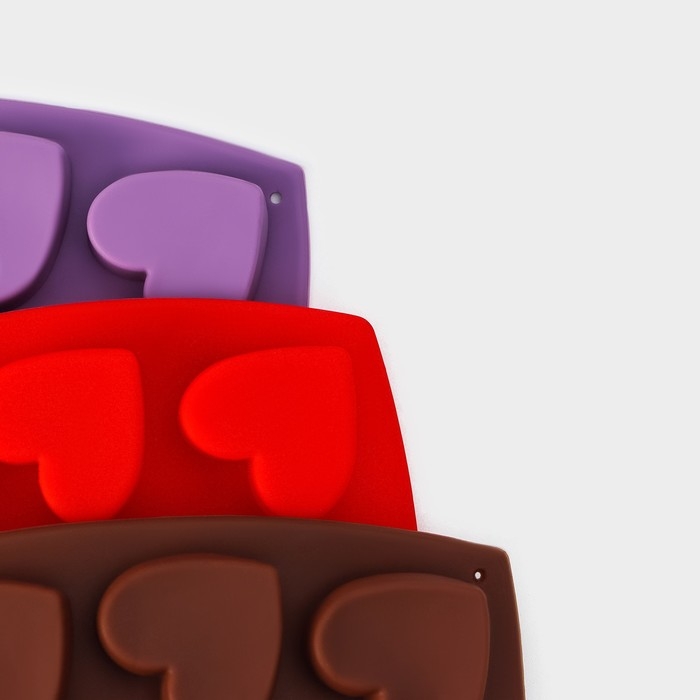 Форма для конфет и шоколада Доляна «Сердечки», силикон, 15×14,5×1,5 см, 10 ячеек, цвет МИКС Форма для конфет и шоколада Доляна «Сердечки», силикон, 15×14,5×1,5 см, 10 ячеек, цвет МИКС