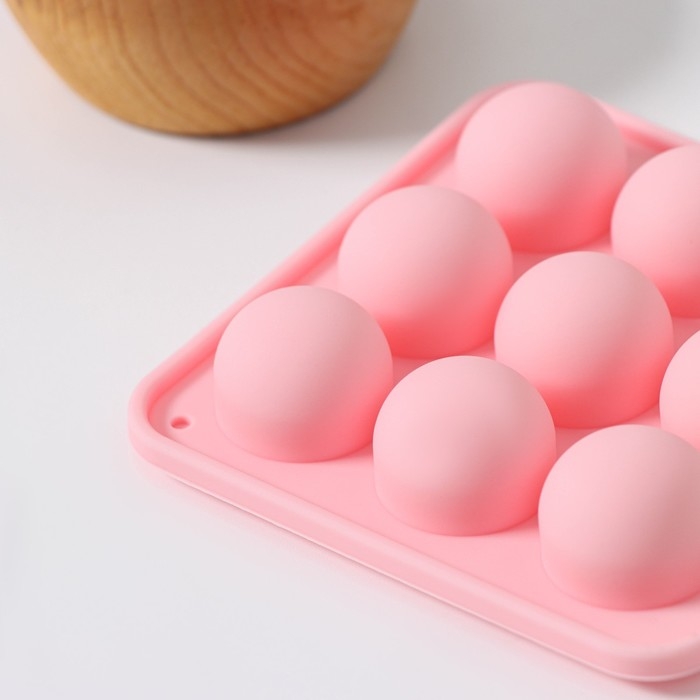 Форма для льда Доляна «Шары», 10,5×10,5×2 см, 9 ячеек (d=1,9 см), цвет розовый Форма для льда Доляна «Шары», 10,5×10,5×2 см, 9 ячеек (d=1,9 см), цвет розовый