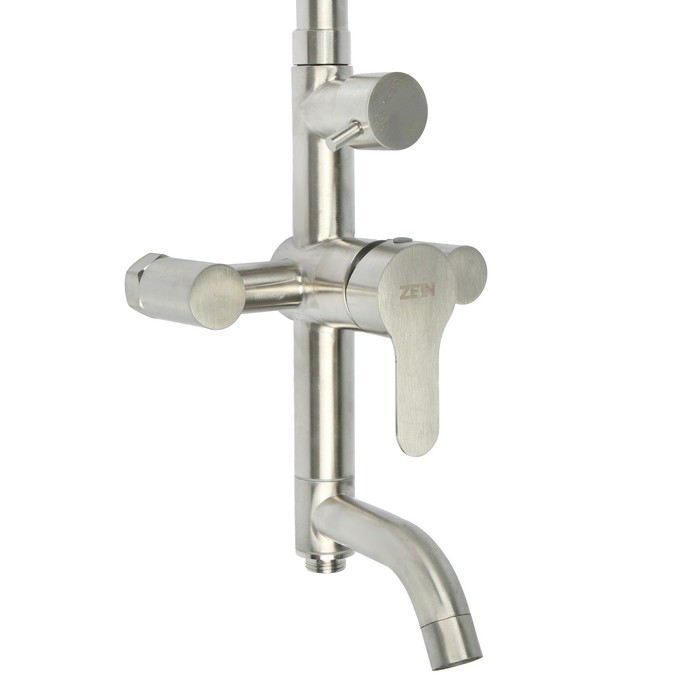 Душевая система ZEIN Z1008, смеситель, тропическая и ручная лейка, стойка, круглая, сатин Душевая система ZEIN Z1008, смеситель, тропическая и ручная лейка, стойка, круглая, сатин