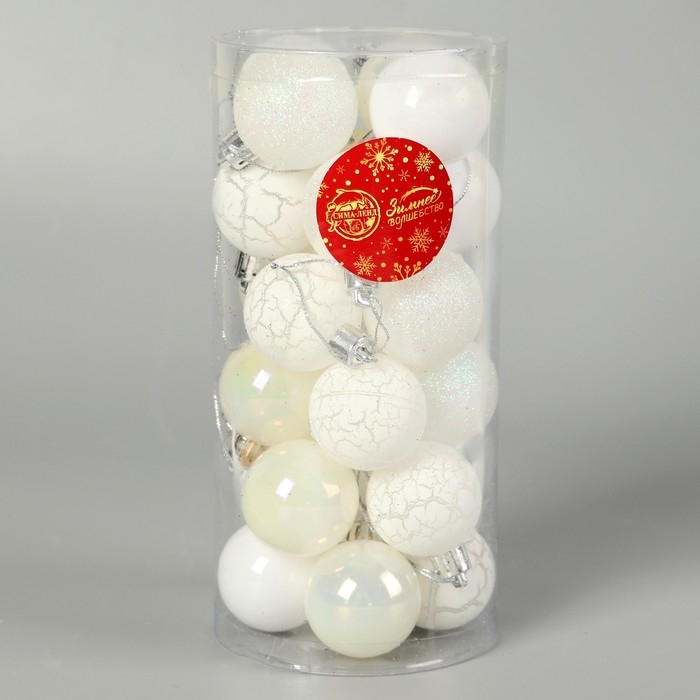 Набор шаров пластик d-4 см, 24 шт Набор шаров пластик d-4 см, 24 шт "Бирлант" треск блеск, белый