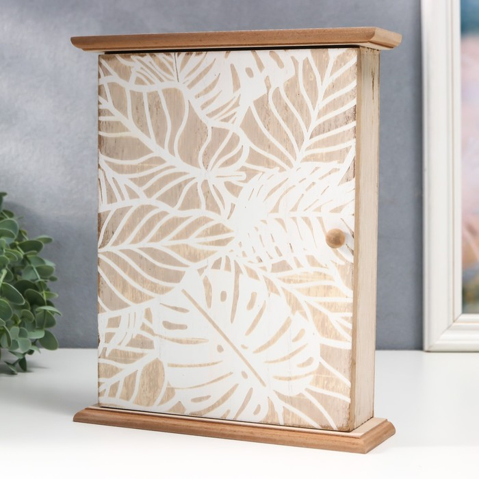 Ключница дерево 6 крючков Ключница дерево 6 крючков "Белые пальмовые листья" 25,5х20,5х6,5 см МИКС