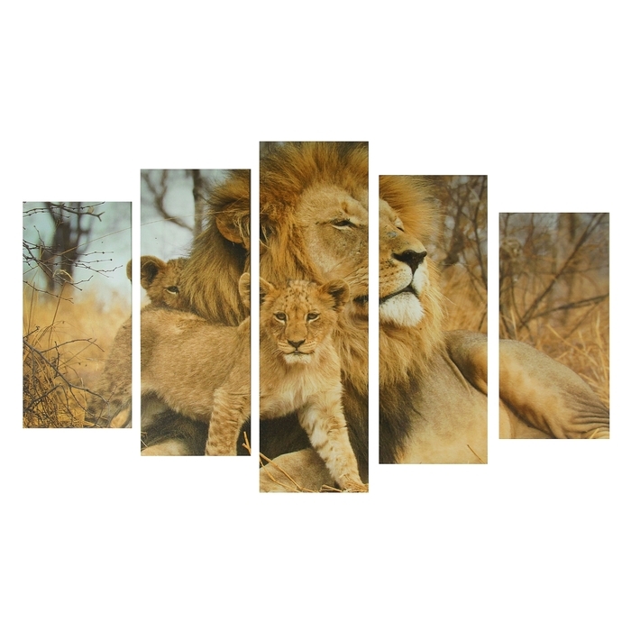 Картина модульная на подрамнике  Картина модульная на подрамнике "Львиное семейство" 2-25х52, 2-25х66,5,1-25х80, 80*140 см